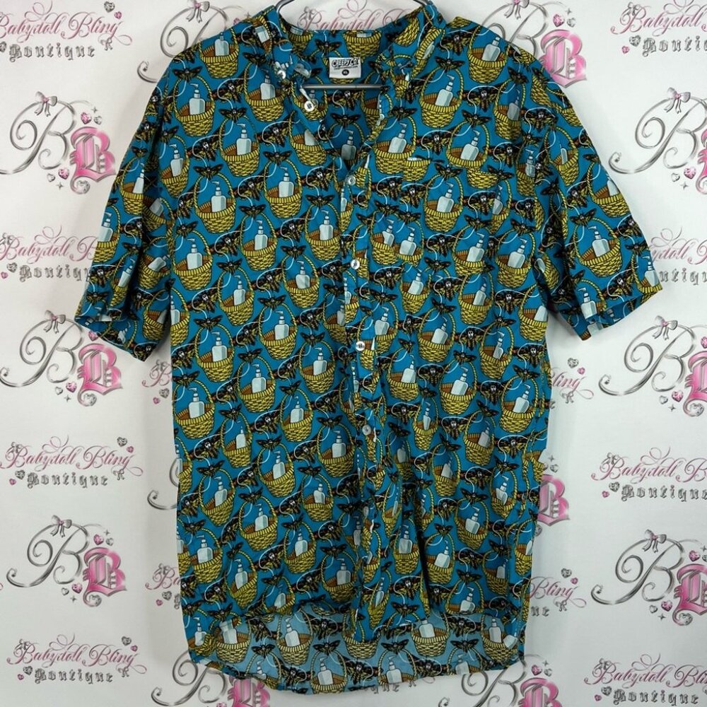 Creepy co button up tshirt moth lotion Vibrant Blue and Yellow Casual Shirt